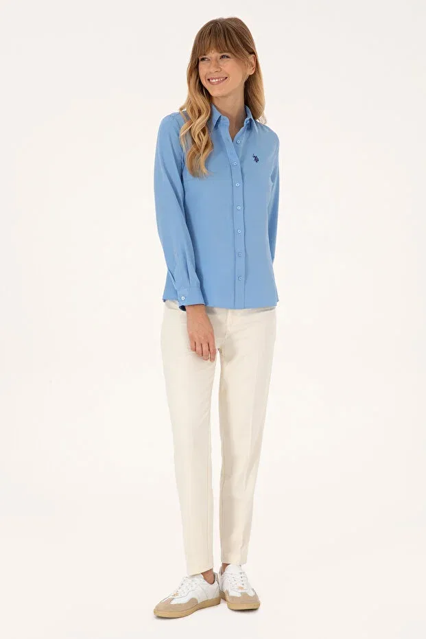 Женская рубашка с длинным рукавом U.S. Polo Assn., Light Blue — фото 4