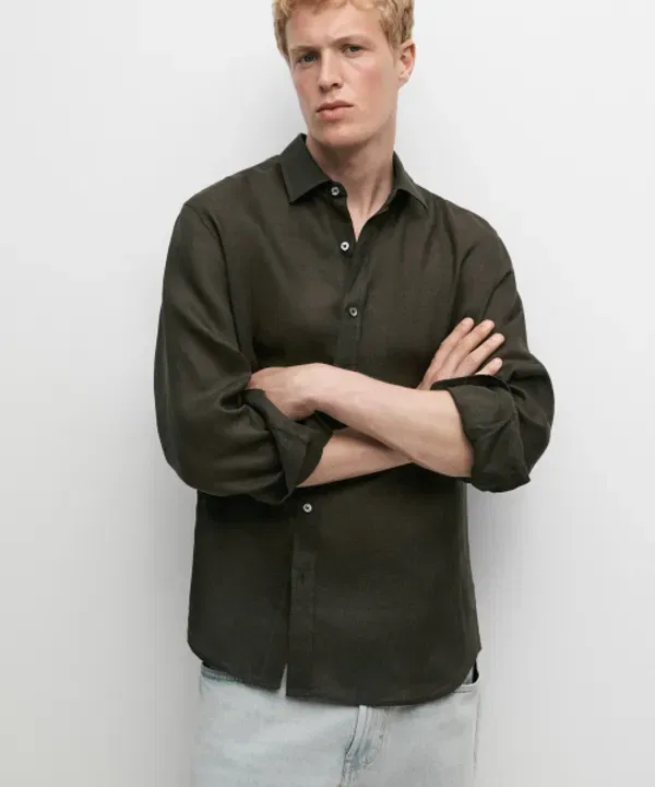 Рубашка из льна, регулярная посадка, Massimo Dutti