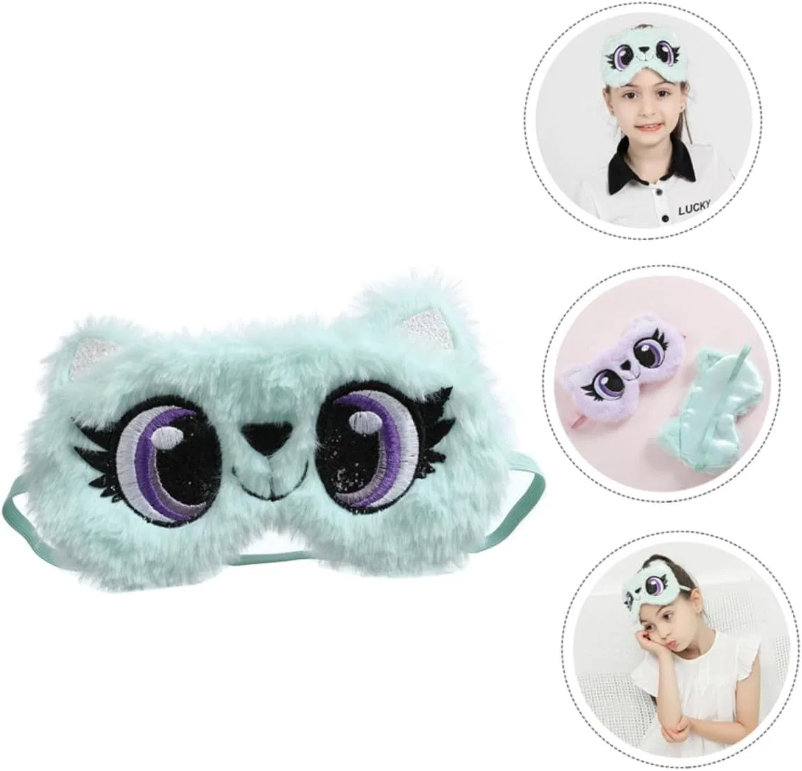 Плюшевая маска для сна с рисунком глаз, Homoyoyo, 1 шт, 20 г, Light Green — фото 4