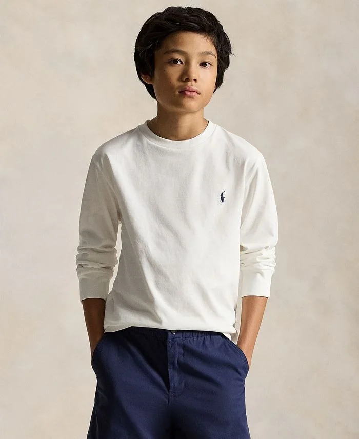 Футболка с длинными рукавами из хлопкового джерси Big Boys Polo Ralph Lauren, белый — фото 3