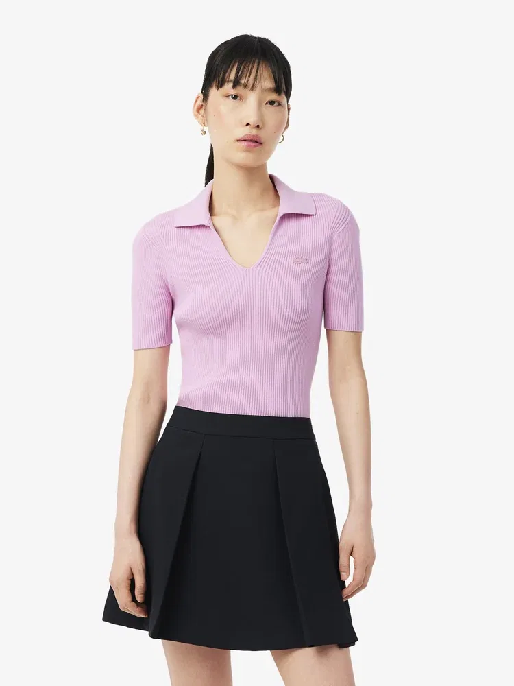 Свитер LACOSTE с открытым воротником, 3D-рип, Pink
