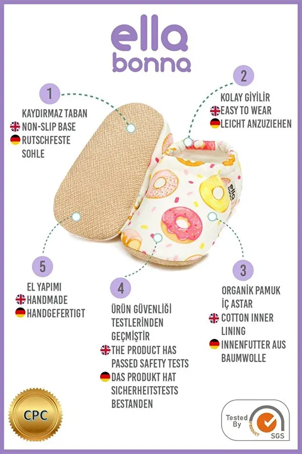 Детские пинетки-носочки с принтом Non-Slip sole donat patterned baby booties Ella Bonna, Donut — фото 4