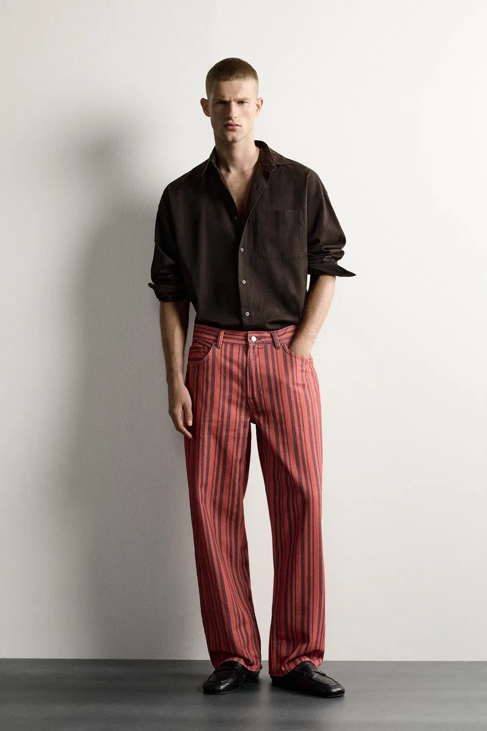 Полосатые прямые брюки ZARA, Red