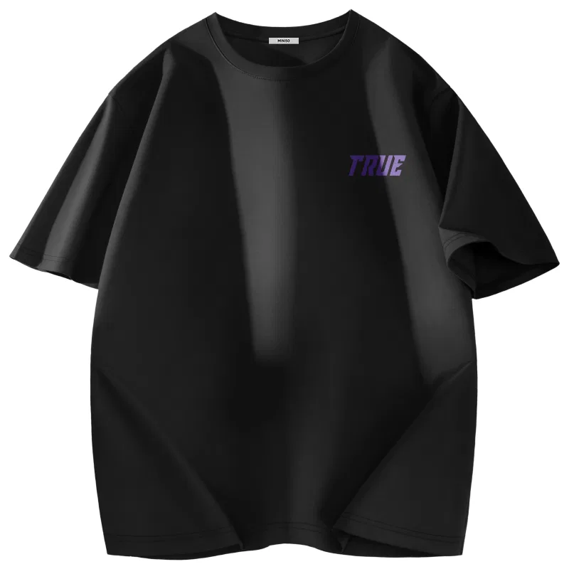 Детская футболка с принтом Ice Silk Cooling Sea Blue Mystic Purple Future Chest Logo MINISO, Sea Blue — фото 3