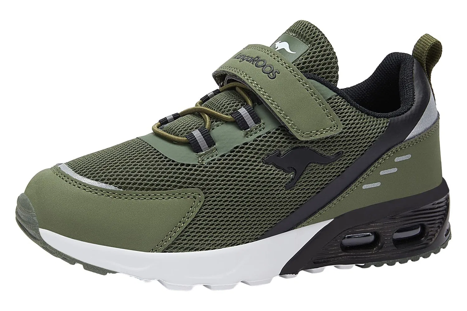 Детские кроссовки для девочек с шнуровкой и липучкой Kx-arg Ev KangaROOS, Olive Jet Black