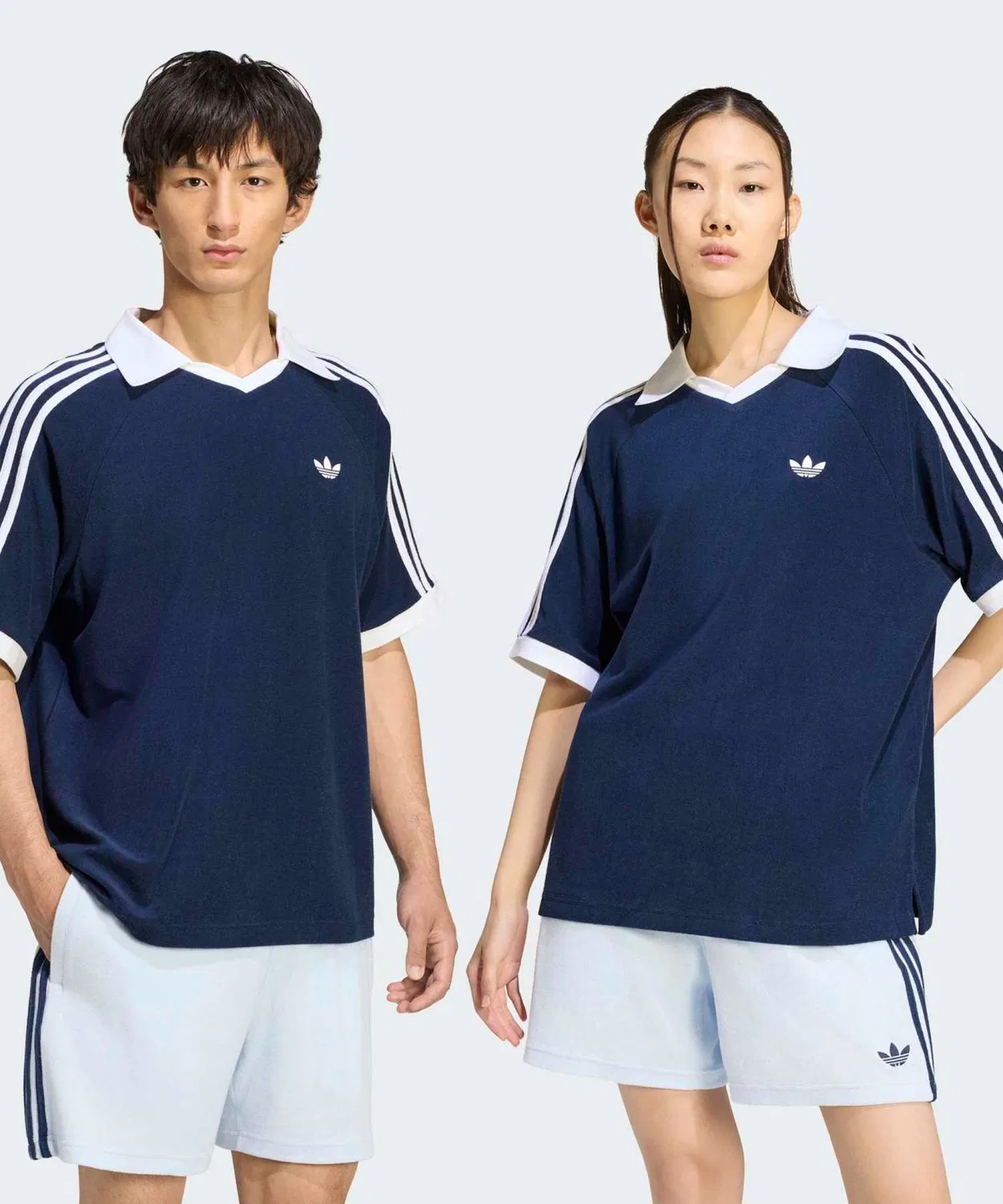 Мужское поло оверсайз с V-образным вырезом Terry Polo Adidas Originals, Blue