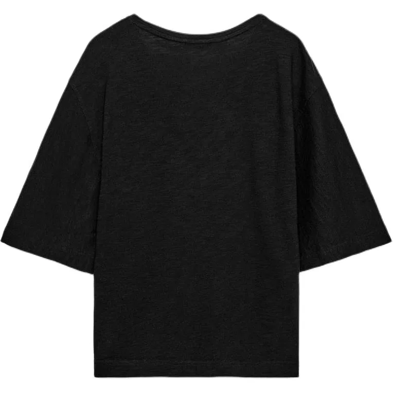 Женская футболка с V-образным вырезом Black ZARA, Черный — фото 3