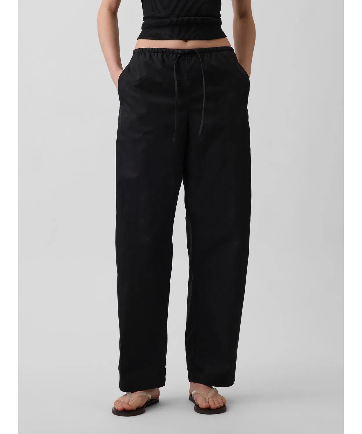 Женские широкие брюки-бабочка из хлопка с утяжкой GAP, Black