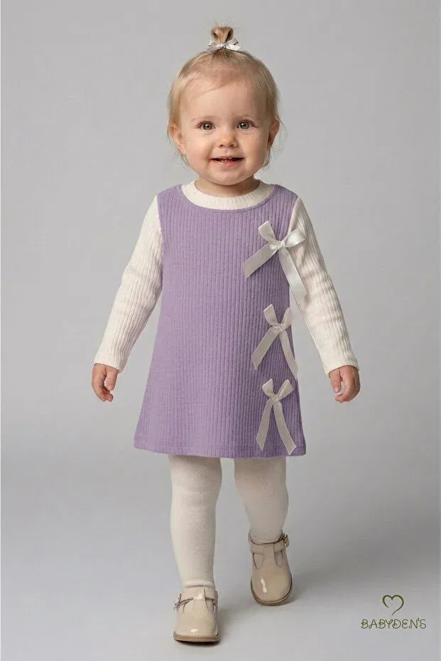 Детское платье для девочек из вельвета с длинным рукавом Babyden'S, Lilac — фото 3
