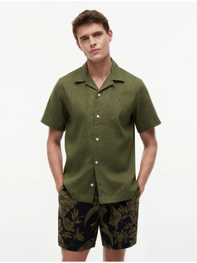 Рубашка с коротким рукавом из льна с хлопком, Regula fit TOMMY HILFIGER, Khaki