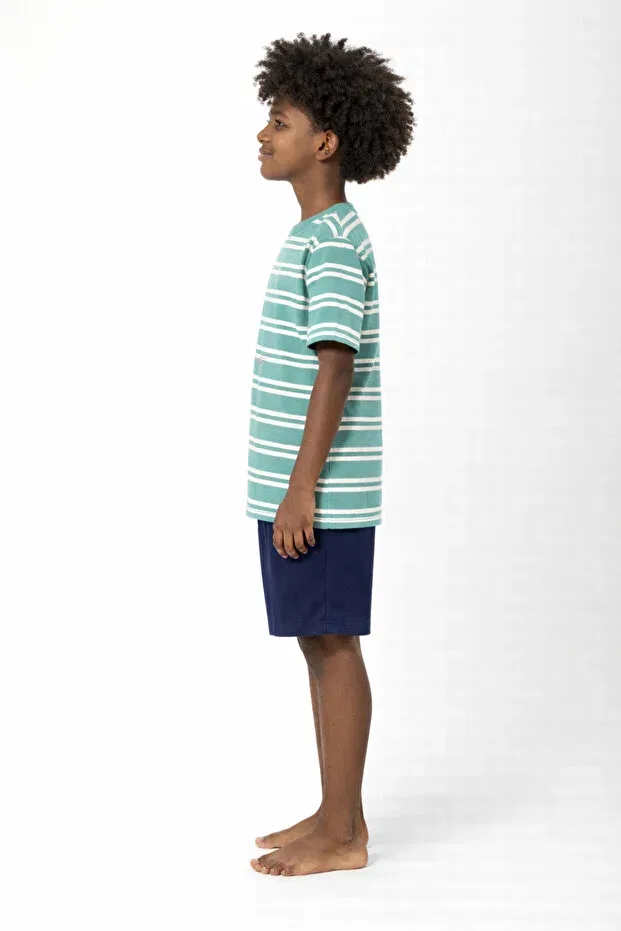 Детский пижамное комплект для мальчиков хлопковый с принтом Striped Waiter Boy Cirilo, Green — фото 4