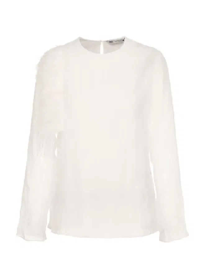 Блуза с перьями и длинным рукавом Zara, белый