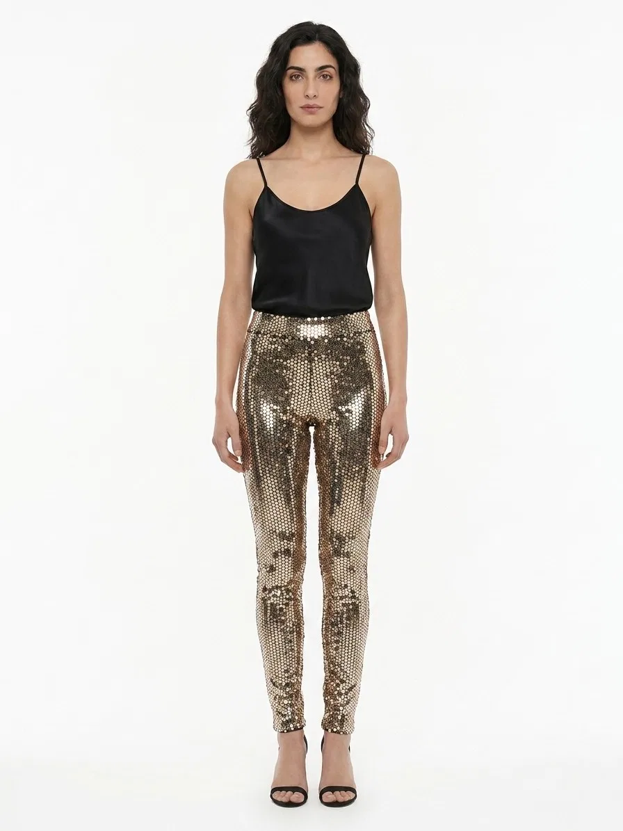 Женские узкие брюки с блеском Gold Elastane Skinny Pants Dolce & Gabbana, Gold