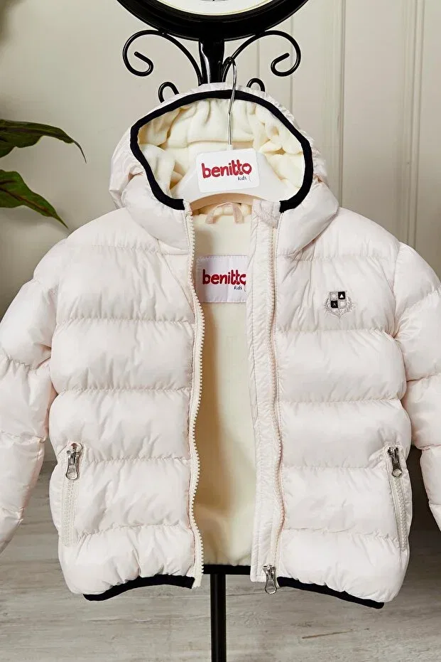 Детское зимнее пальто для девочек с капюшоном Benitto Kids, White — фото 3