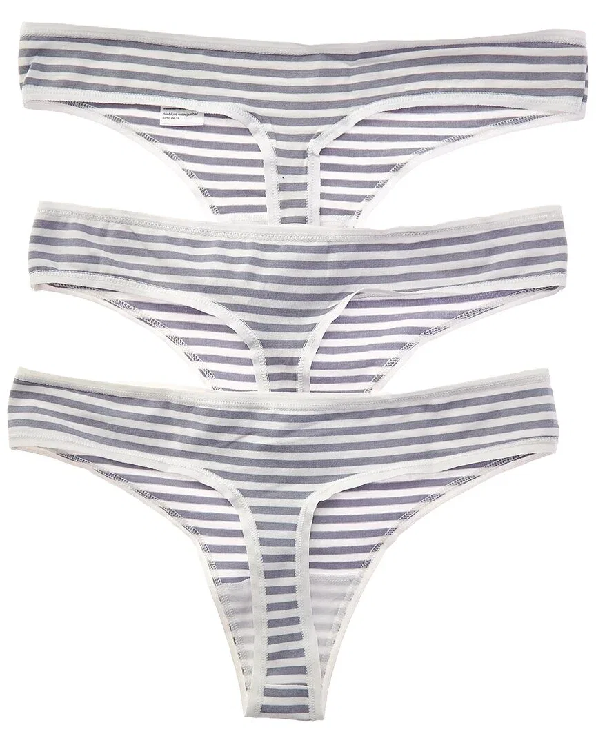 Женские трусы-стринги комплект из 3 штук с принтом Marching Stripe Flint серый Calvin Klein, серый — фото 2