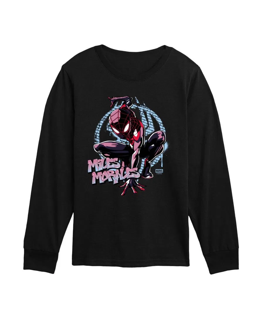 Футболка с длинным рукавом с принтом Spider-Man Miles Spraypaint Hybrid, Black