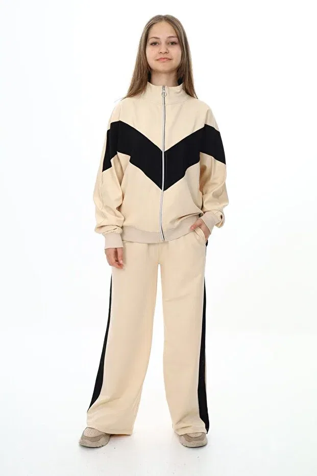 Детский комплект из свитшота и брюк из хлопка оверсайз Asortik Kids, Cream