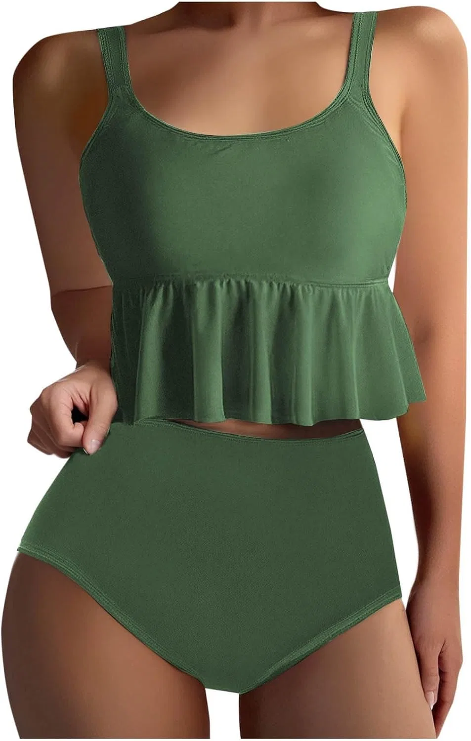 Женский бикини-комплект с рюшами и высокой талией, Army Green
