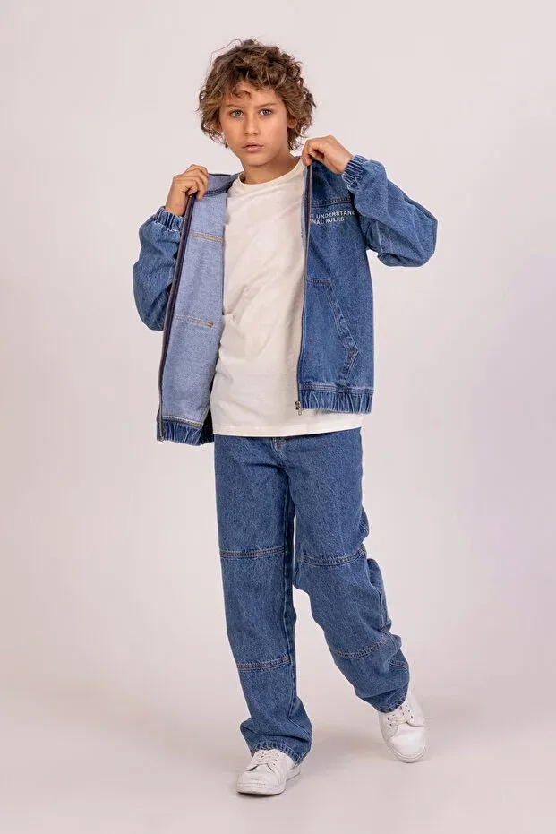 Детская джинсовая куртка с принтом Care Dmb Boys & Girls, Indigo Blue — фото 3