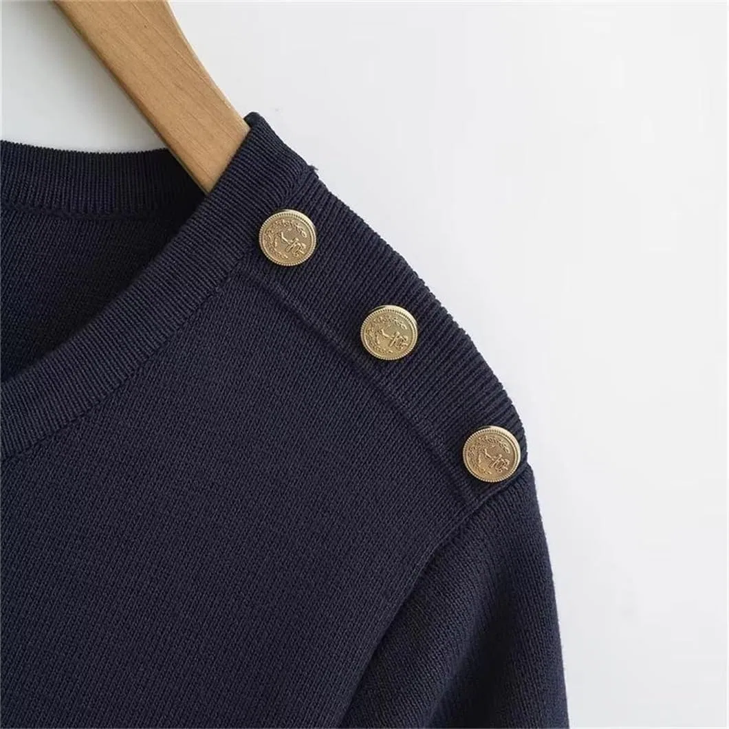 Женское мини-платье с пуговицами на погонах Generic, Navyblue — фото 4