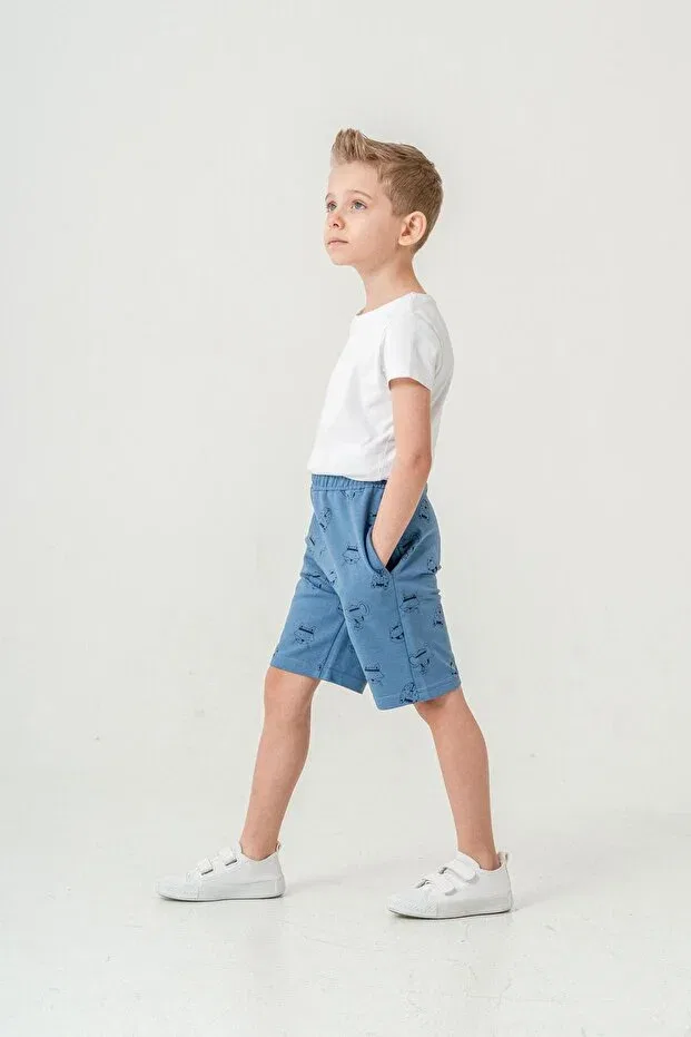 Детские шорты для мальчиков с принтом All Area Cat Printed Mışıl Kids, Element Blue — фото 4