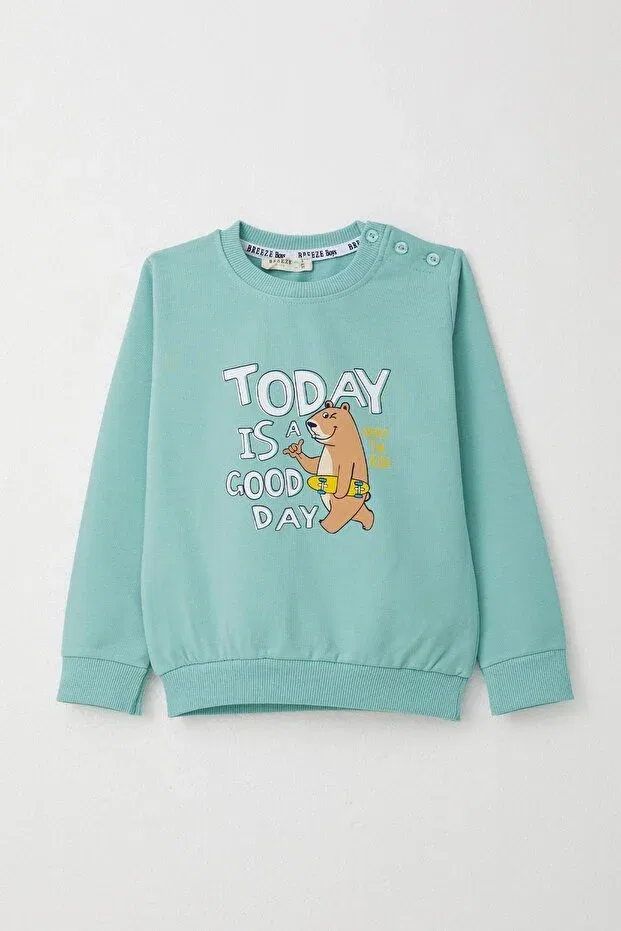 Детский спортивный комплект для мальчиков с принтом Skateboarder Teddy Bear Breeze, Water Green — фото 2