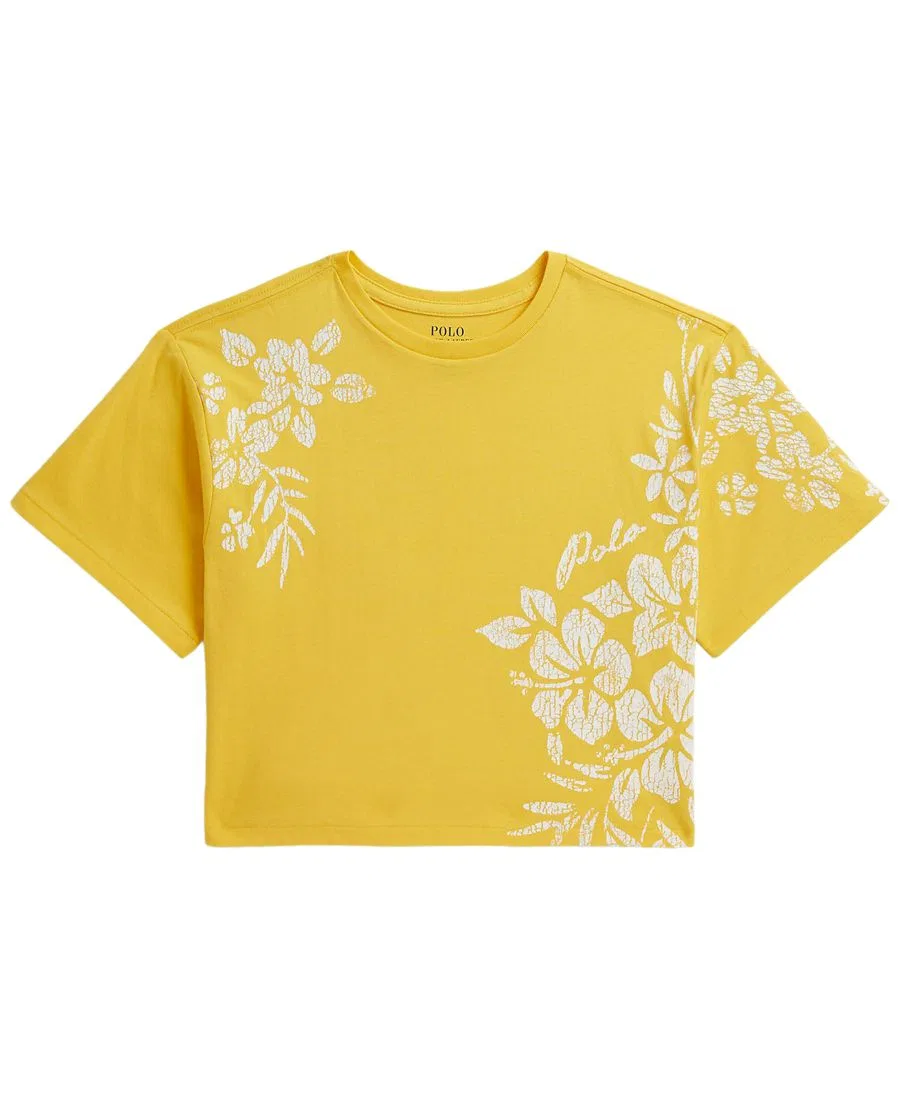 Футболка из хлопка с принтом гибискуса Polo Ralph Lauren, Signal Yellow