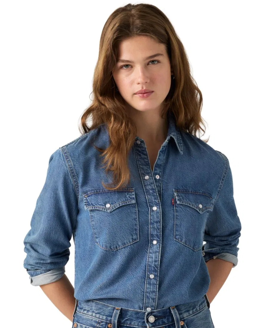 Женская джинсовая рубашка с длинным рукавом, свободный крой, модель Evans Relaxed Western Levi's, Easy Trail Mid — фото 3