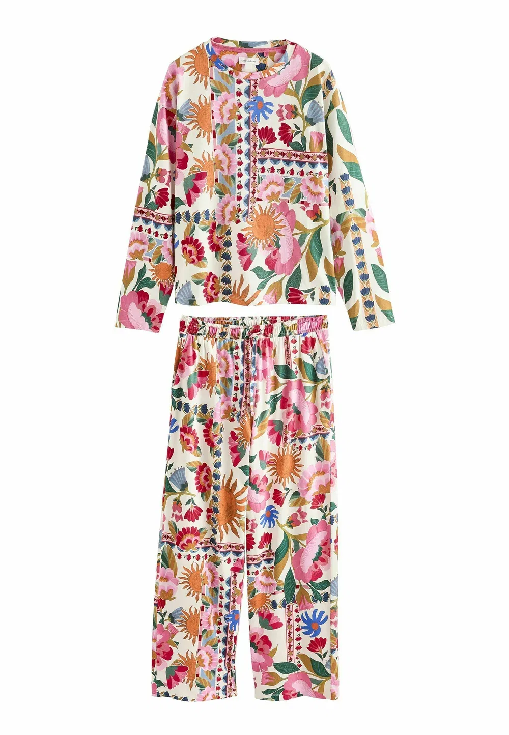 Пижамный комплект с длинными рукавами, стандартного кроя Next, Pink Cream Folk Floral Print
