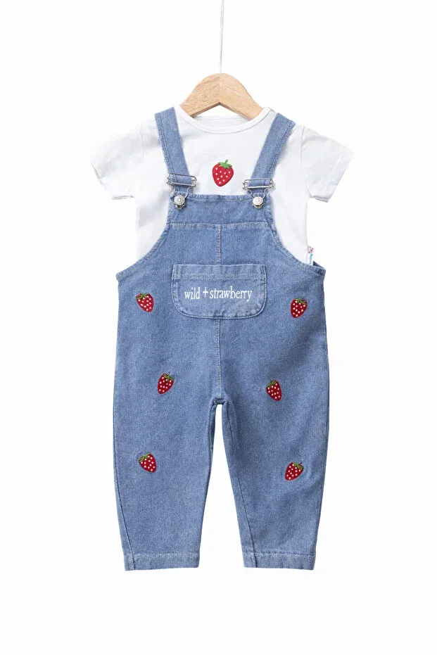 Детский комбинезон-ползунки для девочек с принтом Strawberry Baby Girl Salopet 2-Piece Set More Kids, Gray — фото 4