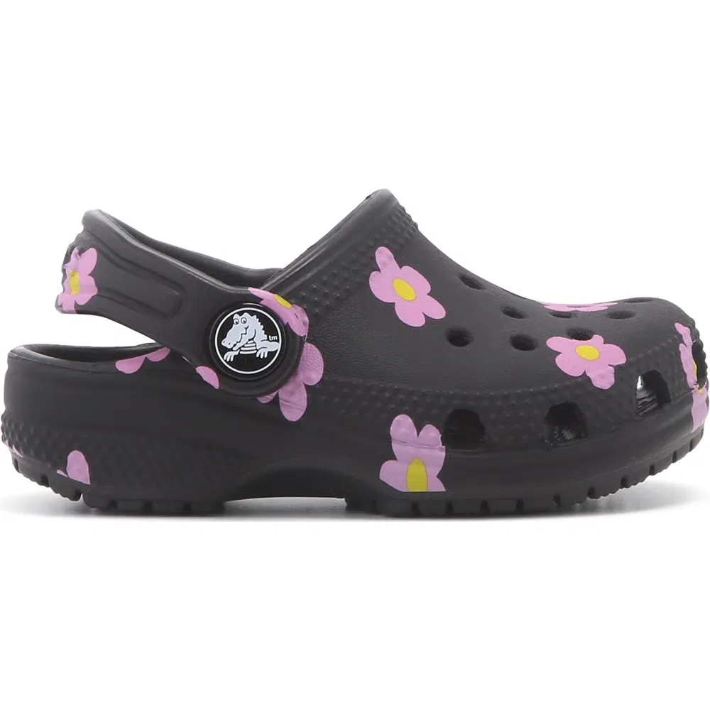 Детские классические сабо с графическим рисунком для малышей Crocs, Black Multi Flower — фото 2