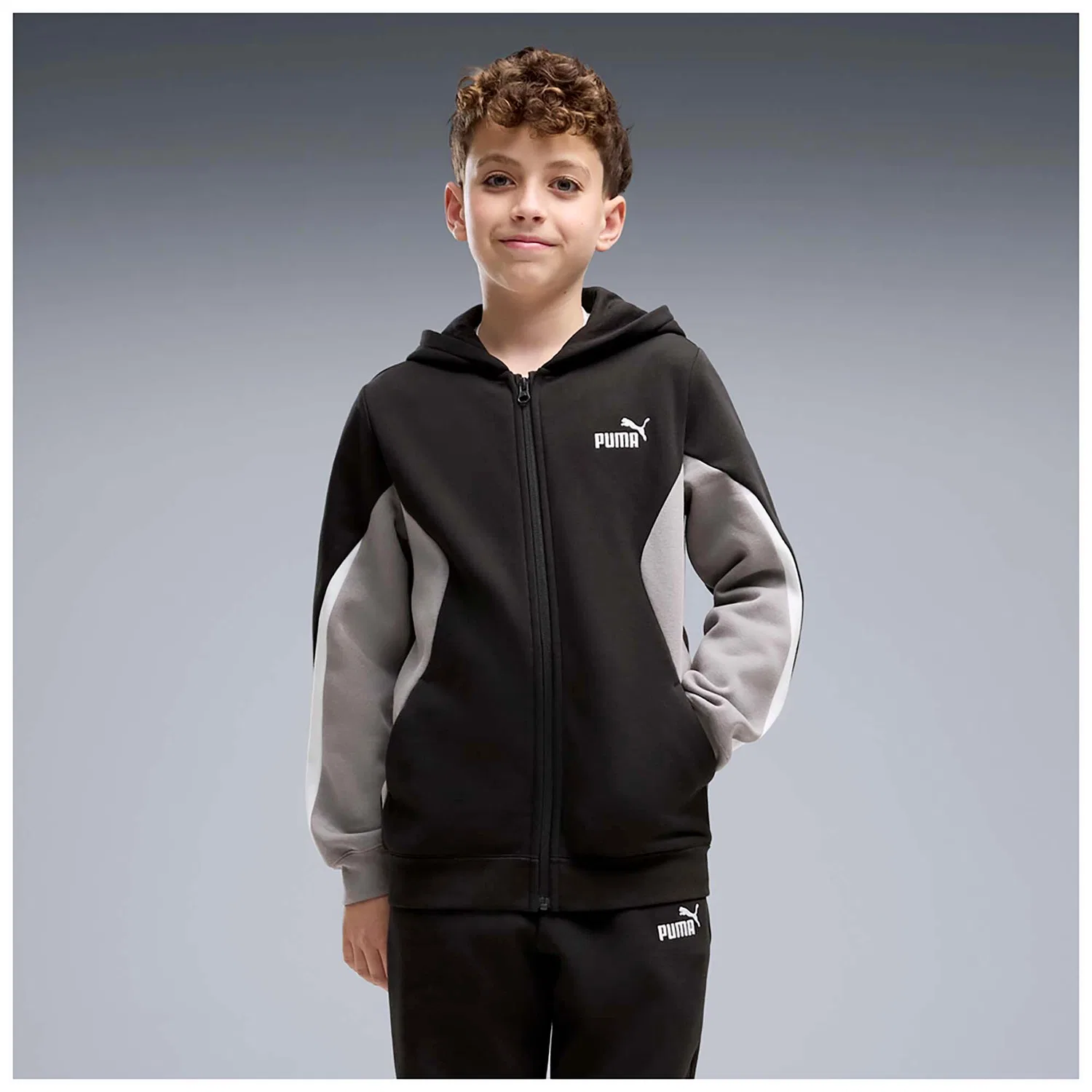 Детский спортивный костюм с капюшоном Puma Ess Block Full-Zip Sweat Anzug B, Schwarz — фото 4