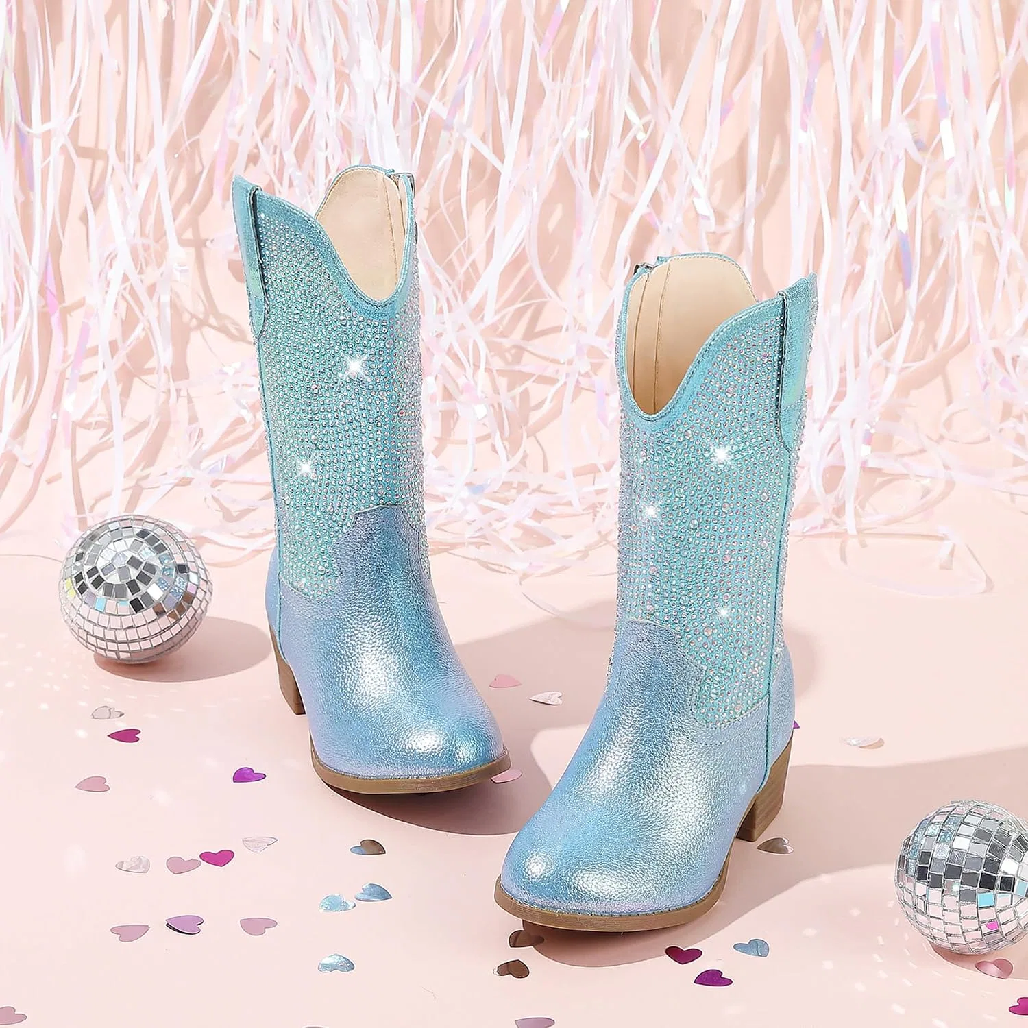 Детские сапоги для девочек со стразами Motasha Rhinestone Girls Cowboy Boots Sparkly Cowgirl Boots Little Big Kid, Blue — фото 2