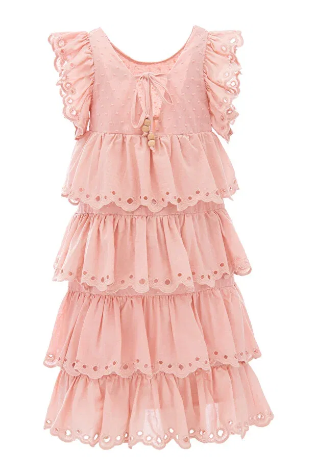 Детское платье для девочек хлопковое Scallop Embroidered Dress Pinolini, Visual