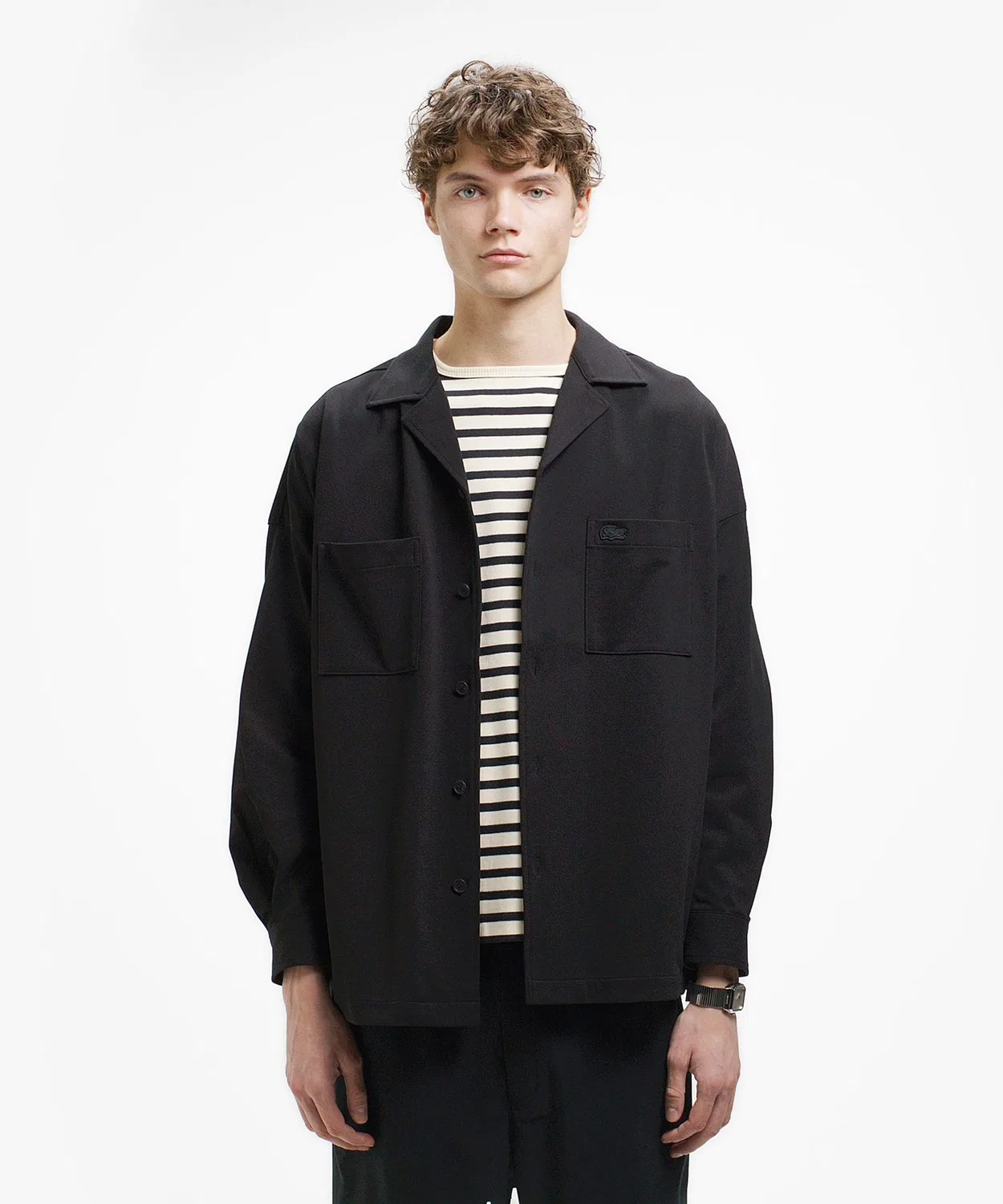 Мужская рубашка-куртка из пике с длинным рукавомLACOSTE, Black