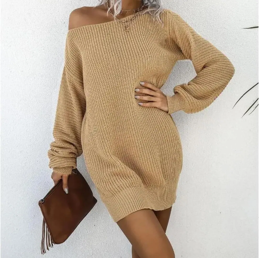 Женское свободное трикотажное платье с круглым вырезом O-Neck, Dark Brown — фото 3
