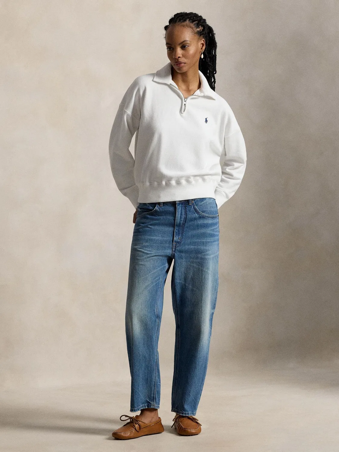 Свитшот с полузастежкой-молнией Polo Ralph Lauren, белый — фото 3