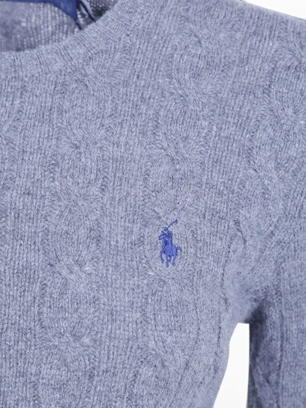 Свитер с вышитым логотипом и узором "косичка" Polo Ralph Lauren, серый — фото 3
