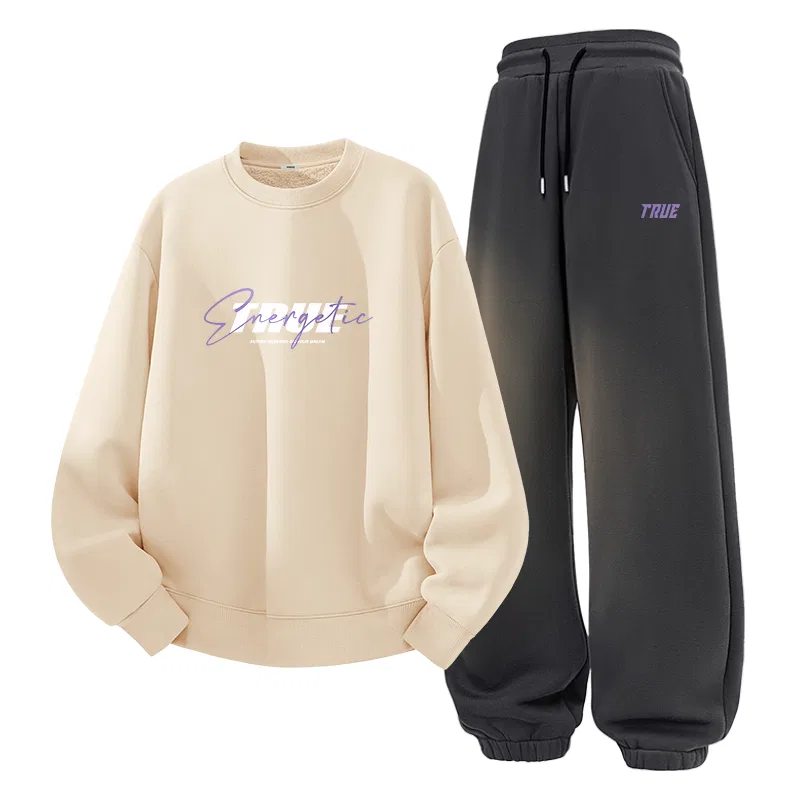 Детский комплект толстовок с флисовой подкладкой 2 шт MINISO, Light Beige + Dark Gray