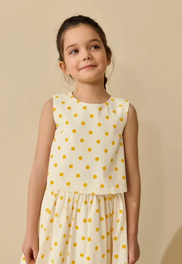 Комплект из блузы и юбки с горошком, Regular fit - blouse and skirt set - a-line skirt Next, желтый в белый горошек — фото 3