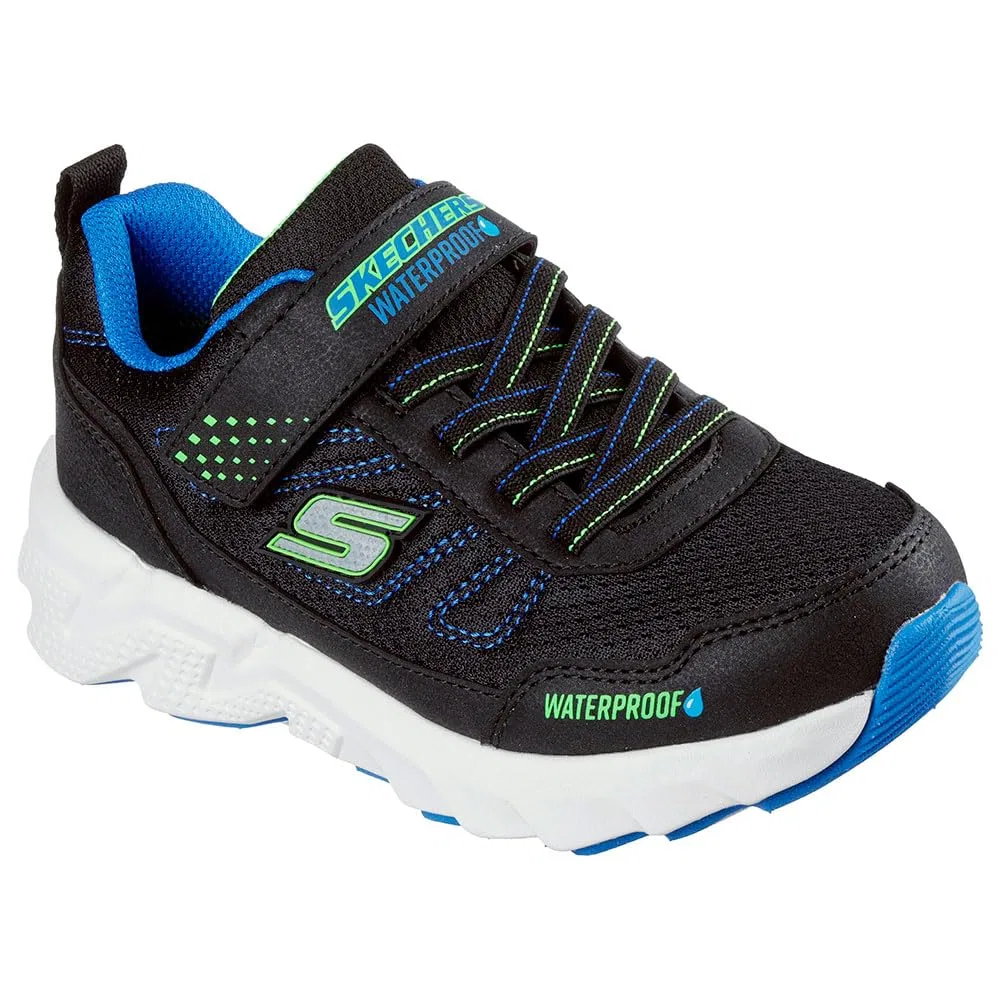 Детские кроссовки для мальчиков водонепроницаемые Skechers Elite Sport Tread Aquavek Skechers, Black Synthetic Textile Blue Lime Trim — фото 2