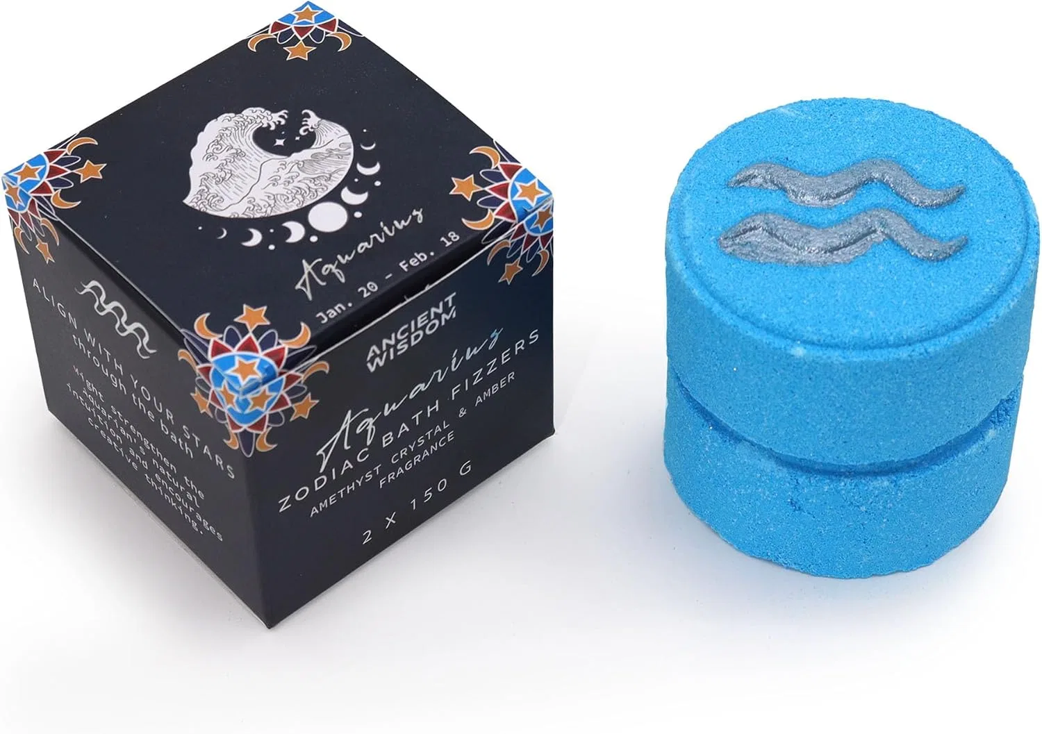 Набор Bath Bomb Gift Set для Водолея, Ancient Wisdom, 2x150г, Аметист и Янтарь