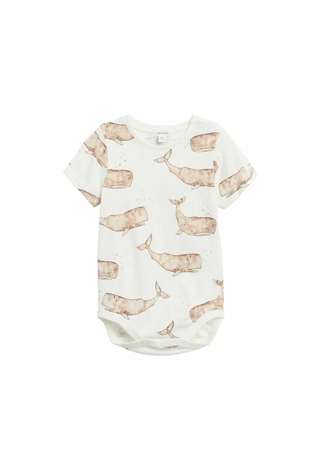 Боди с короткими рукавами и рисунком кита, унисекс Newbie, Off-White — фото 3