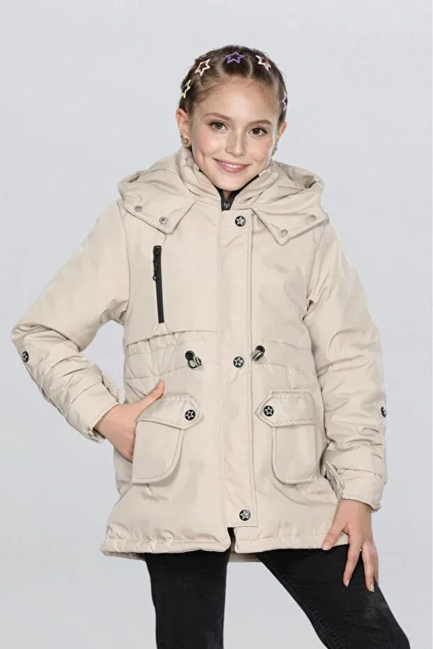 Детское пальто для девочек с капюшоном Arafım Butik, Nude Color