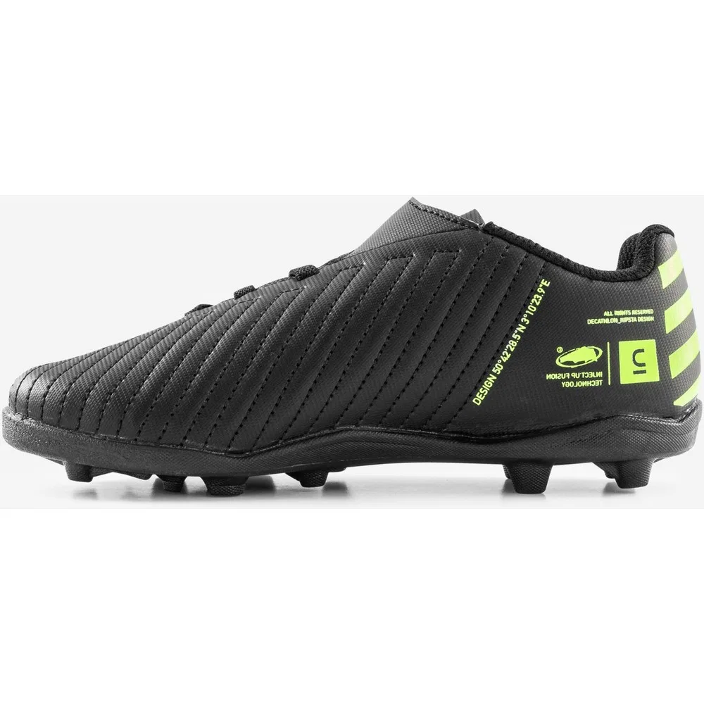 Детские футбольные бутсы для мальчиков с липучками, Black Neon Lime Green, 100 Easy Ag/fg Decathlon — фото 3