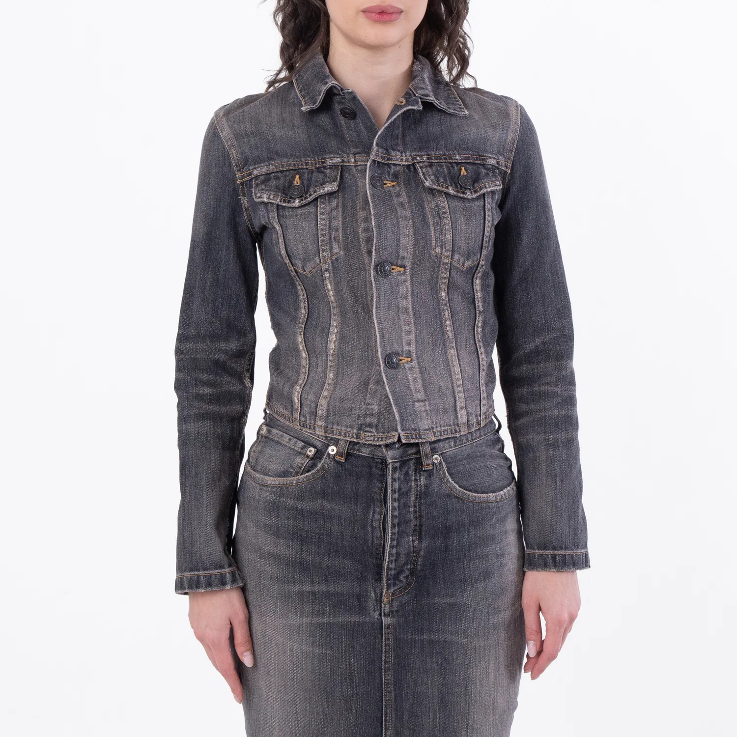 Джинсовая куртка Balenciaga Stonewashed Cotton Lace-Up Denim Jacket, Dark Grey — фото 2