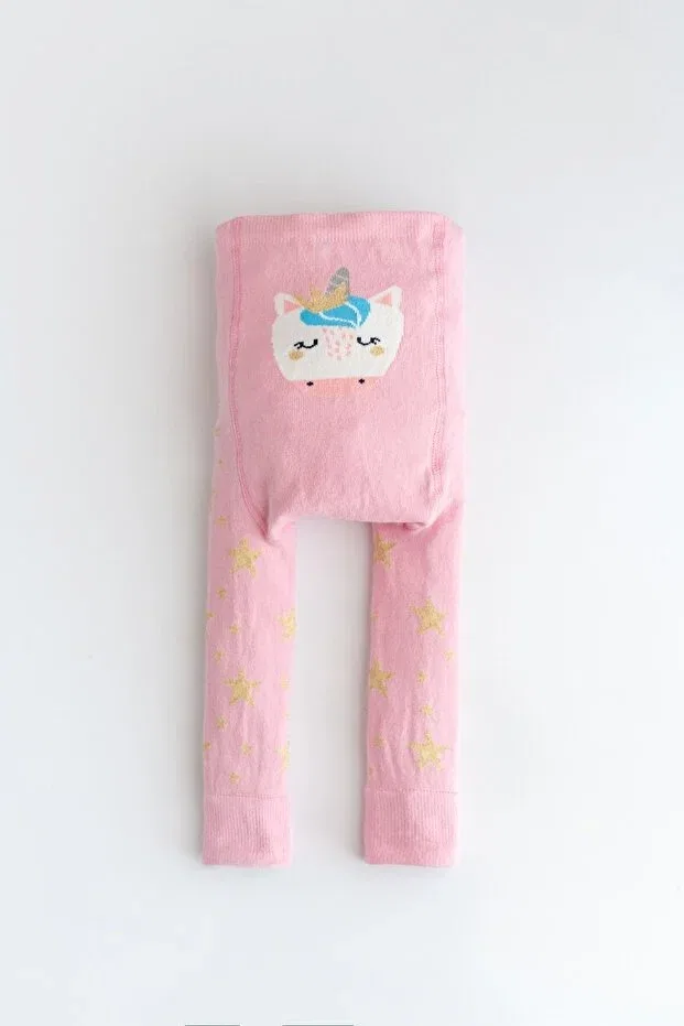 Детские леггинсы для девочек с принтом Unicorn patterned baby girl knitwear leggings trousers Nou Nou, Pink — фото 2