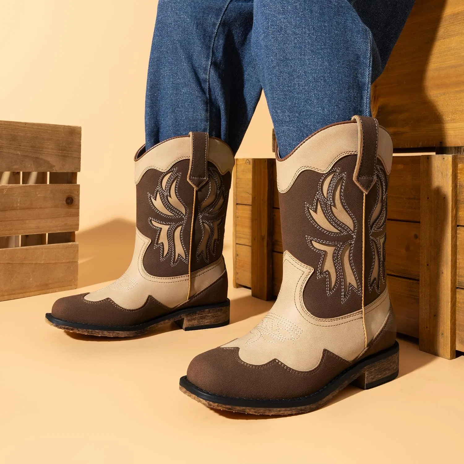 Детские сапоги для девочек с вышивкой Western DREAM PAIRS, Brown/Camo — фото 2