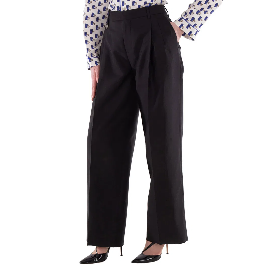 Брюки классические с защипами Wool Silk Pleated Tailored Trousers Burberry, Black — фото 2