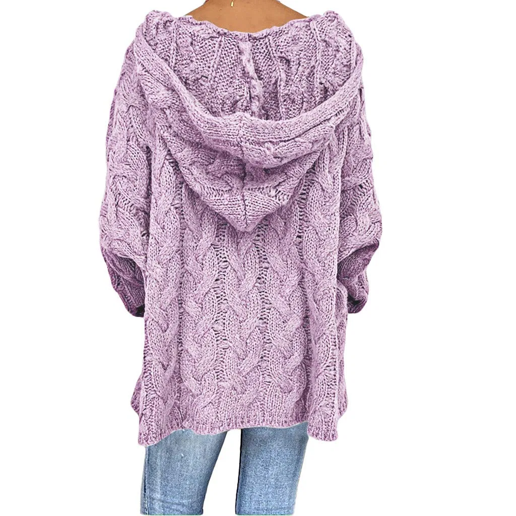 Женский свитер с V-образным вырезом и длинным рукавом Chunky Knit Pullover Hoodies, Lilac — фото 4